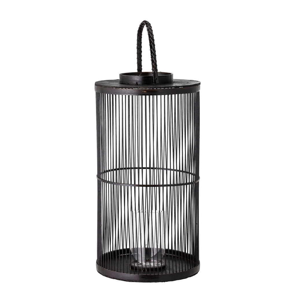 Bloomingville Effie Lantern w/Glass, Black, Bamboo - Lund und Larsen