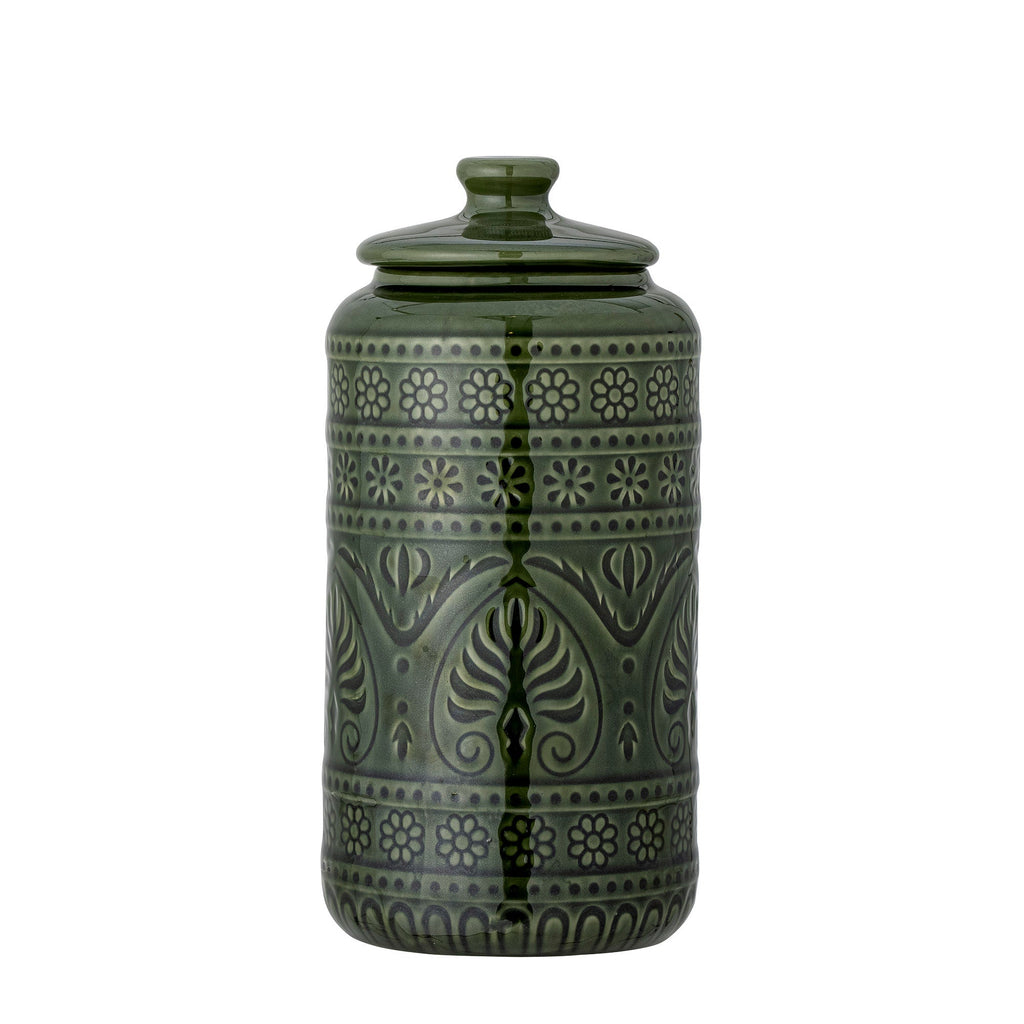 Bloomingville Rani Jar w/Lid, Green, Stoneware - Lund und Larsen