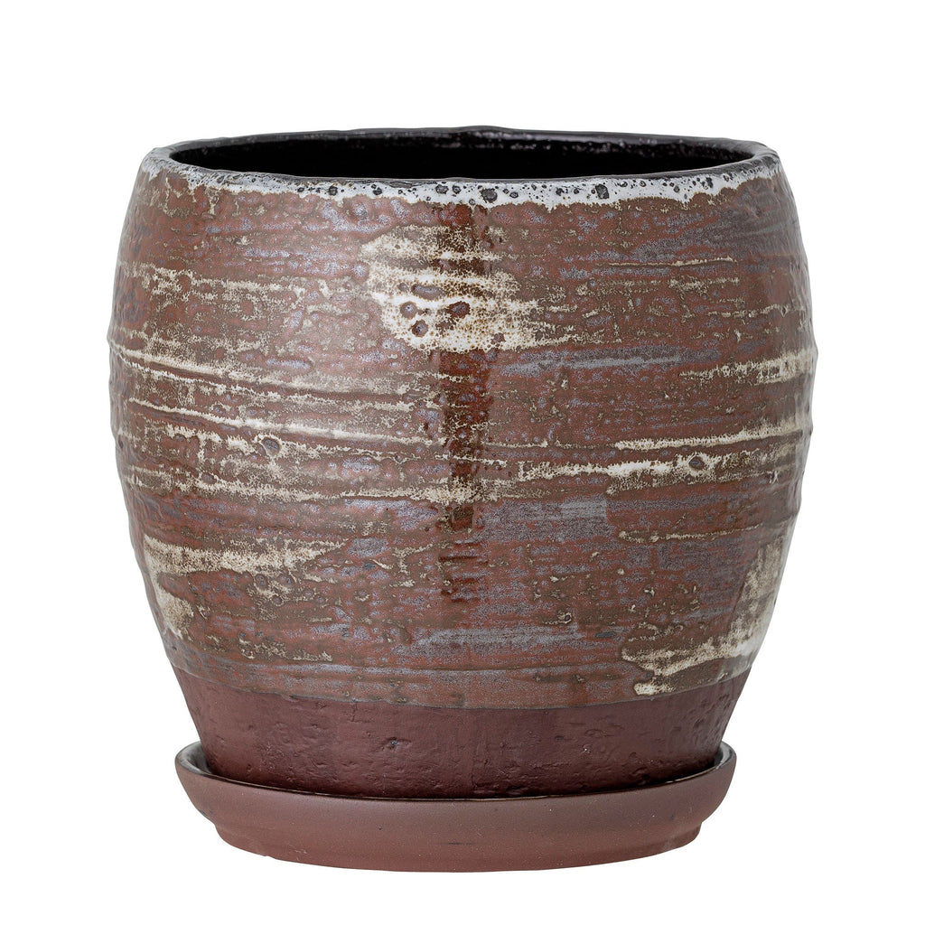 Creative Collection Calla Flowerpot w/Saucer, Brown, Stoneware - Lund und Larsen