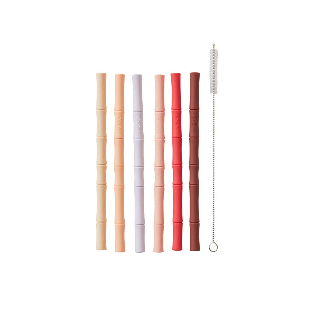 OYOY MINI Bamboo Silicone Straw - Pack of 6 - Cherry Red / Vanilla - Lund und Larsen